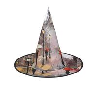 ZHAOUR 2 PCS Halloween Hat – Rainy Street In Paris Print Witches Decor Party, Cosplay Role Play, Carnival, Dress up Masquerade Supplies