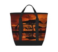 ZHAOUR Africa Giraffe Majestic Tree Print Large Capacity Insulated Tote Bag - Adjustable Shoulder, Perfect for Grocery Shopping, Work, Travel
