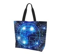 ZHAOUR Artificial Intelligence Brain Print Shoulder Bag - Large Reusable Tote Bag for Women, Storage Tote, Lightweight Daily Life & Travel