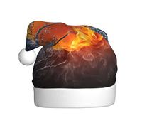 ZHAOUR Basketball on Fire and Water Flame Splashing (Print Christmas Hat for Adults - Comfortable Xmas New Year Santa Favors Hats, Holiday Festive Headwear