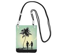 ZHAOUR Black Universal Crossbody Phone Bag â€“ Lightweight Married Couple Walking on The Beach Print Purse, Perfect for Shopping, and Outdoor Activities