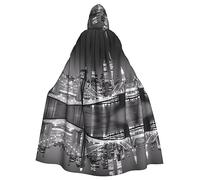 ZHAOUR Black White Formula Checkered Flags Pattern Print Hooded Cloak Halloween Witch Robe