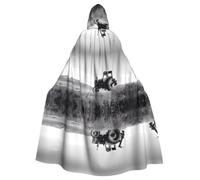 ZHAOUR Black White Formula Checkered Flags Pattern Print Hooded Cloak Halloween Witch Robe
