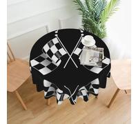 ZHAOUR Black White Formula Checkered Flags Pattern Print Round Washable Tablecloth - Table Cover