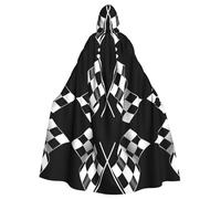 ZHAOUR Black White Formula Checkered Flags Pattern Printed Halloween Hooded Cloak Costume â€“ Unisex Adult Cape for Cosplay, Party, Witch, Jedi, Wizard