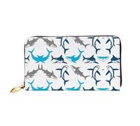 ZHAOUR Cartoon Sharks Print Leather Wallet - Long Clutch for Women, Thin & Lightweight Bifold Checkbook Wallets, Card Holder
