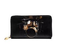 ZHAOUR Cool Drum Set Print Leather Wallet - Long Clutch for Women, Thin & Lightweight Bifold Checkbook Wallets, Card Holder