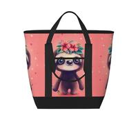 ZHAOUR Cute Sloth Print Large Capacity Insulated Tote Bag - Adjustable Shoulder, Perfect for Grocery Shopping, Work, Travel