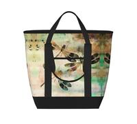 ZHAOUR dragonfly dragonflies vintage Print Large Capacity Insulated Tote Bag - Adjustable Shoulder, Perfect for Grocery Shopping, Work, Travel