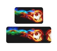 ZHAOUR Fire Dragon Roll soccer Print Kitchen Floor Mat 2 Sets - Crystal Velvet Rugs for Laundry Room, Dining Room, and Home Decor
