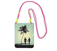 ZHAOUR Fuchusia Universal Crossbody Phone Bag â€“ Lightweight Married Couple Walking on The Beach Print Purse, Perfect for Shopping, and Outdoor Activities