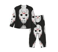 ZHAOUR L Long Sleeve Pajama Set for Women - Comfortable Horror Skull Print Pajamas, Loungewear for Fall & Winter Black