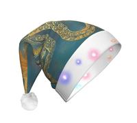 ZHAOUR LED Christmas Hat for Adults - Festive Golden Octopus Print Santa Hat, Soft Plush Holiday Headwear for Xmas, New Year