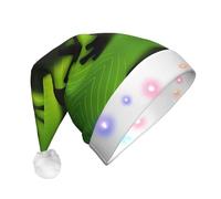 ZHAOUR LED Christmas Hat for Adults - Festive Green Frog Shadow Print Santa Hat, Soft Plush Holiday Headwear for Xmas, New Year