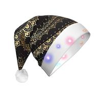 ZHAOUR LED Christmas Hat for Adults - Festive Kaleidoscope Mandala Print Santa Hat, Soft Plush Holiday Headwear for Xmas, New Year