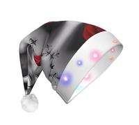 ZHAOUR LED Christmas Hat for Adults - Festive Rote Rose1 (1) Print Santa Hat, Soft Plush Holiday Headwear for Xmas, New Year