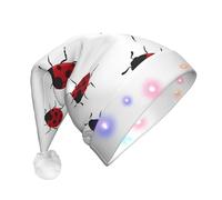 ZHAOUR LED Christmas Hat for Adults - Festive Seven Star Ladybird Print Santa Hat, Soft Plush Holiday Headwear for Xmas, New Year
