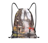 ZHAOUR M Adjustable Drawstring Rainy Street In Paris Print Bags Backpack