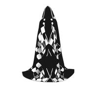 ZHAOUR M Unisex Halloween Black White Formula Checkered Flags Pattern Print Hooded Cape Costume