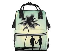 ZHAOUR Married Couple Walking on The Beach Print Mummy Backpack Large Capacity Diaper Bag