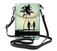 ZHAOUR Married Couple Walking on The Beach Print Small Cell Phone Purse - Roomy Cross-Body Wallet Bag, Adjustable Leather Arm Bag with Shoulder Strap