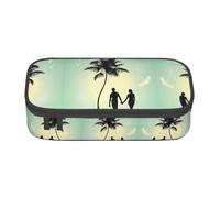 ZHAOUR Pencil Case with Married Couple Walking on The Beach Full-Print Design â€“ Multi-Purpose Organizer â€“ Durable Oxford Cloth, Multiple Compartments