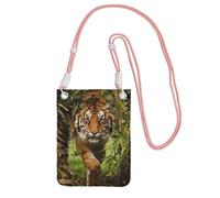 ZHAOUR Pink Universal Crossbody Phone Bag – Lightweight Tiger in The Jungle Print Purse, Perfect for Shopping, and Outdoor Activities