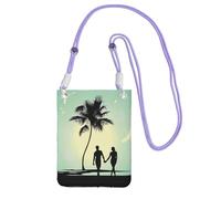 ZHAOUR Purple Universal Crossbody Phone Bag â€“ Lightweight Married Couple Walking on The Beach Print Purse, Perfect for Shopping, and Outdoor Activities
