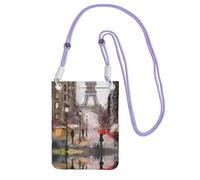 ZHAOUR Purple Universal Crossbody Phone Bag â€“ Lightweight Rainy Street In Paris Print Purse, Perfect for Shopping, and Outdoor Activities