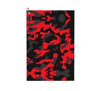 ZHAOUR Red Camo Print Golf Towel for Men & Women â€“ Perfect for Golf, Yoga, Gym, Hiking with Carabiner Clip