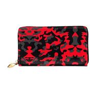 ZHAOUR Red Camo Print Leather Wallet - Long Clutch for Women, Thin & Lightweight Bifold Checkbook Wallets, Card Holder