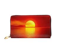 ZHAOUR Red Sunrise Print Leather Wallet - Long Clutch for Women, Thin & Lightweight Bifold Checkbook Wallets, Card Holder