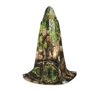ZHAOUR S Unisex Halloween Panther on Tree Trunk Waterfall Print Hooded Cape Costume