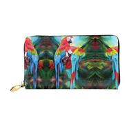 ZHAOUR Two Colored Parrots Print Leather Wallet - Long Clutch for Women, Thin & Lightweight Bifold Checkbook Wallets, Card Holder