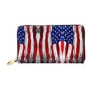 ZHAOUR U.S. Flag Print Leather Wallet - Long Clutch for Women, Thin & Lightweight Bifold Checkbook Wallets, Card Holder