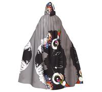 ZHAOUR Unisex Adult Monkey Music Print Halloween Hooded Cloak - Witch Capa, Themed Cape for Cosplay, Party, Carnival
