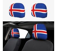 ZHAOUR Universal Flag of Iceland Print Car Headrest Cover 2 Pcs - Soft, Breathable, and Fashionable Protector for Vans, SUVs, Trucks