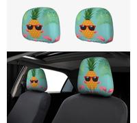 ZHAOUR Universal Pineapple Flamingo Print Car Headrest Cover 2 Pcs - Soft, Breathable, and Fashionable Protector for Vans, SUVs, Trucks