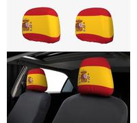 ZHAOUR Universal Spanish flag Print Car Headrest Cover 2 Pcs - Soft, Breathable, and Fashionable Protector for Vans, SUVs, Trucks