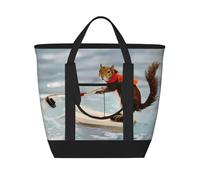 ZHAOUR Water Skiing fox Squirrel Print Large Capacity Insulated Tote Bag â€“ Adjustable Shoulder, Perfect for Grocery Shopping, Work, Travel