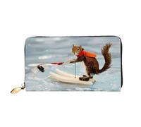 ZHAOUR Water Skiing Fox Squirrel Print Leather Wallet - Long Clutch for Women, Thin & Lightweight Bifold Checkbook Wallets, Card Holder