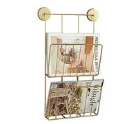 ZhaoXH-Floating Shelves Wall-Mounted Double-Layer Magazine Rack/Newspaper Storage Rack/Picture Book Rack Wall Shelf, Gold Display Rack (Color : Gold, Size : 13.77 * 4.72 * 21.65in)