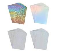 Zhaoyao 36 Sheets Holographic Stickers Paper, A4 Holographic Vinyl Overlay Paper Self-Adhesive Clear Holographic Stickers, Waterproof, 4 Patterns (Gem, Spot, Rainbow, Star)