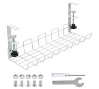 Zhaoyao Under Desk Cable Management Tray, No-Drill Metal Cable Management Basket 38cm, White, with 6pcs Anti-Slip Mat, 1 PCS Small Wrench, 1 PCS Small Cross Screwdriver (White)