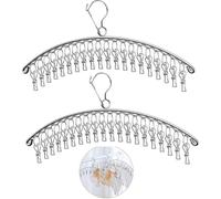 ZHAOYCSH 2 Pack Stainless Steel Drying Drip Hanger, Windproof Laundry Clothesline Hanging Rack with 20 Clips for Underwear, Socks, Bras, Baby Clothes, Gloves & Delicate Items,Indoor/Outdoor Use