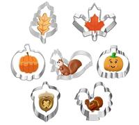 ZHAOYCSH 7 Pcs Autumn Cookie Cutters Set, Stainless Steel Biscuit & Fondant Cutters for Baking, Fall Thanksgiving Decorations - Pumpkin, Maple Leaf, Turkey, Squirrel, Acorn, Oak Leaf Shapes