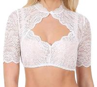 ZHAOYCSH Women's Elegant Lace DirndlBlouse for Oktoberfest, Stand-Up V-Neck Half Sleeve Traditional Top,Classic White Blouse for Halloween, Mardi Gras Theme Party or Daily Wear Costume