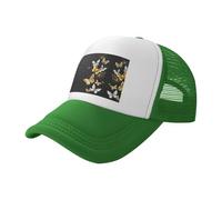 ZhaoYuGoods Baseball Cap, Gold White Butterflies Black Prinetd Adjustable Mesh Back Trucker Caps, Cute Casual Sun Hat for Outdoor Sports Travel Running
