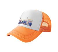ZhaoYuGoods Baseball Cap, Hydrangeas Daisies Butterflies Prinetd Adjustable Mesh Back Trucker Caps, Cute Casual Sun Hat for Outdoor Sports Travel Running Orange