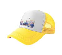 ZhaoYuGoods Baseball Cap, Hydrangeas Daisies Butterflies Prinetd Adjustable Mesh Back Trucker Caps, Cute Casual Sun Hat for Outdoor Sports Travel Running Yellow
